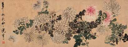 倪田 1882年作 菊 镜心